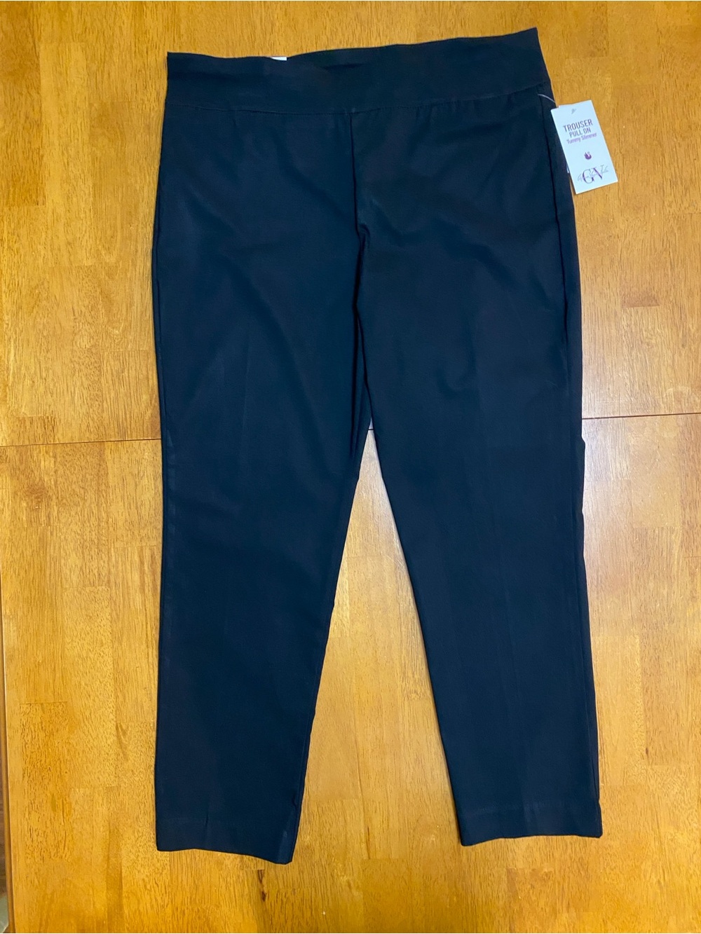 Gloria Vanderbilt Mid-rise Pull on Trousers w/Tummy Sliming, Black, Sz 16 Short